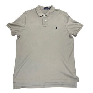 Polo Ralph Lauren Mens XL Short Sleeve Polo Shirt Taupe Grey Navy Pony Logo